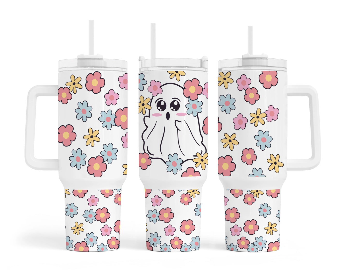 Cute Ghost Flowers Quencher 40 oz Stainless Steel Tumbler