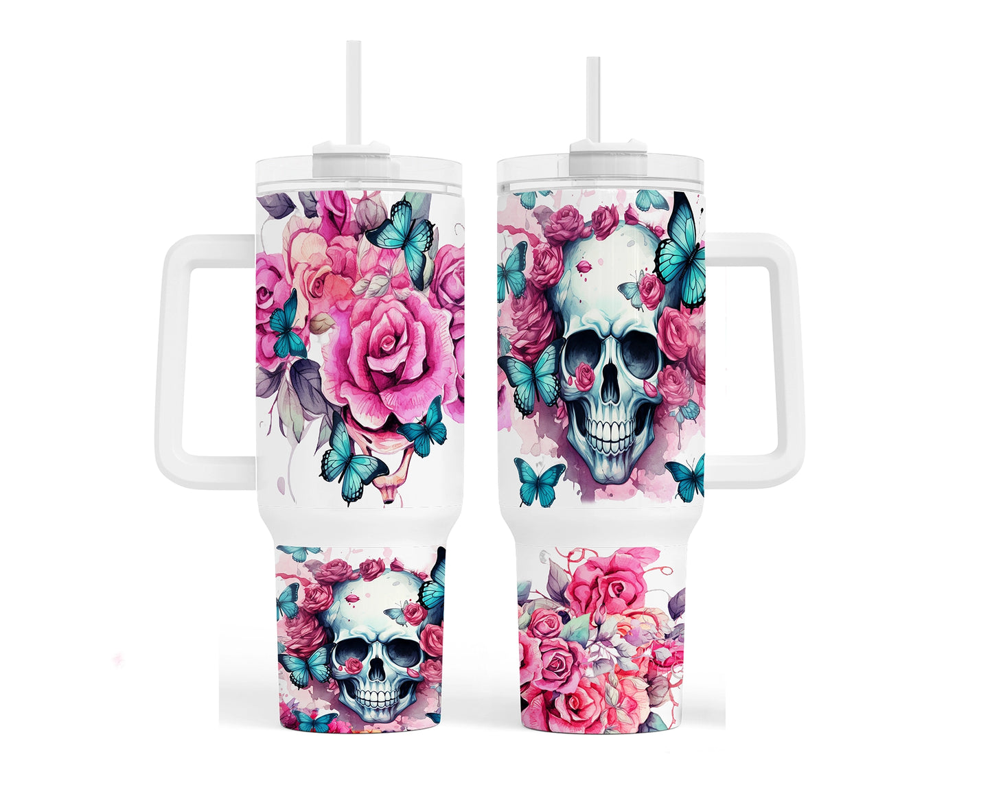 Skull Flowers Butterfly Quencher 40 oz Stainless Steel Tumbler