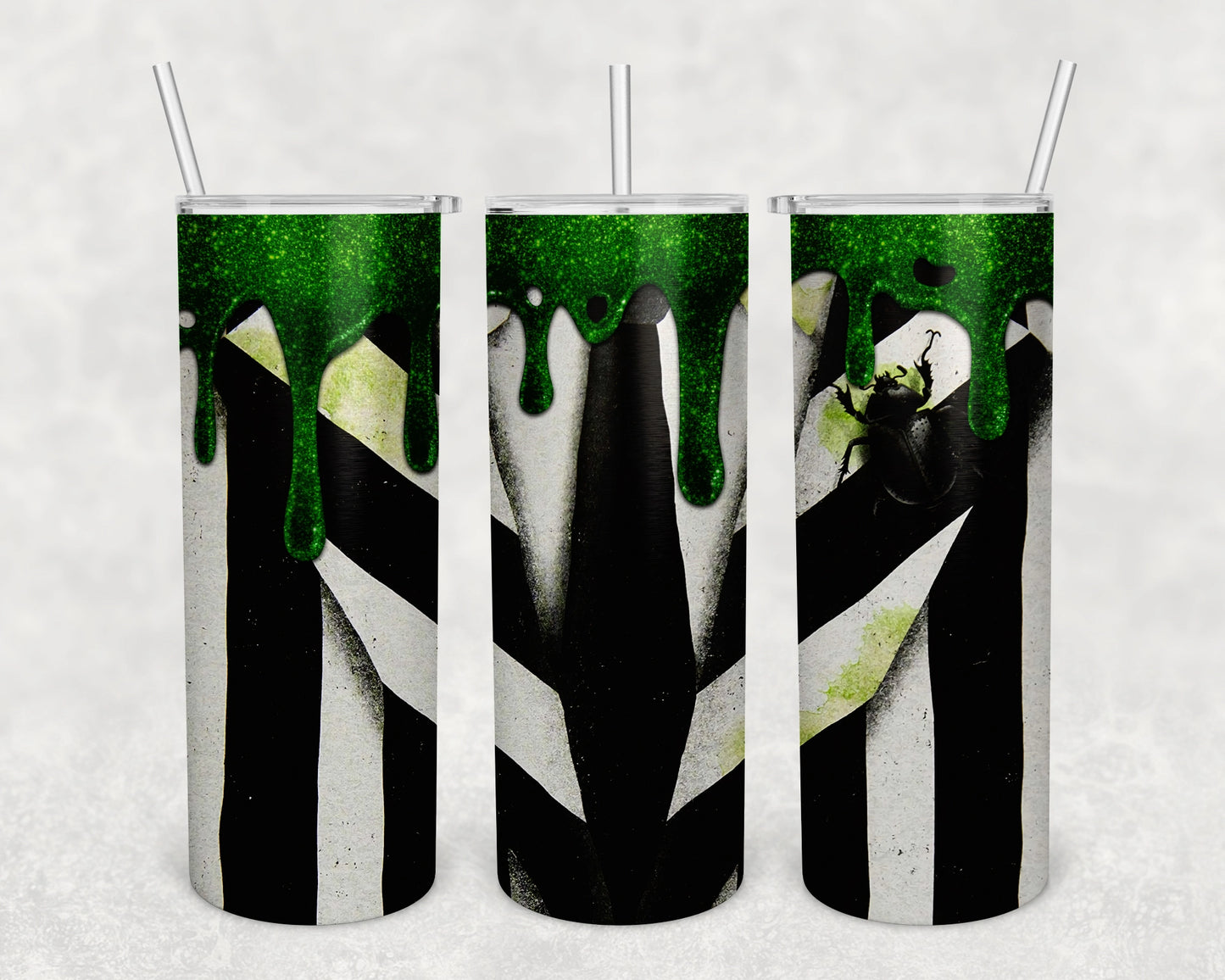 Halloween Black White Beatle Skinny Tumbler