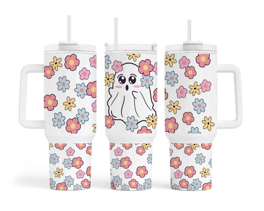 Cute Ghost Flowers Quencher 40 oz Stainless Steel Tumbler