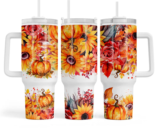 Fall Harvest Flowers Quencher 40 oz Stainless Steel Tumbler