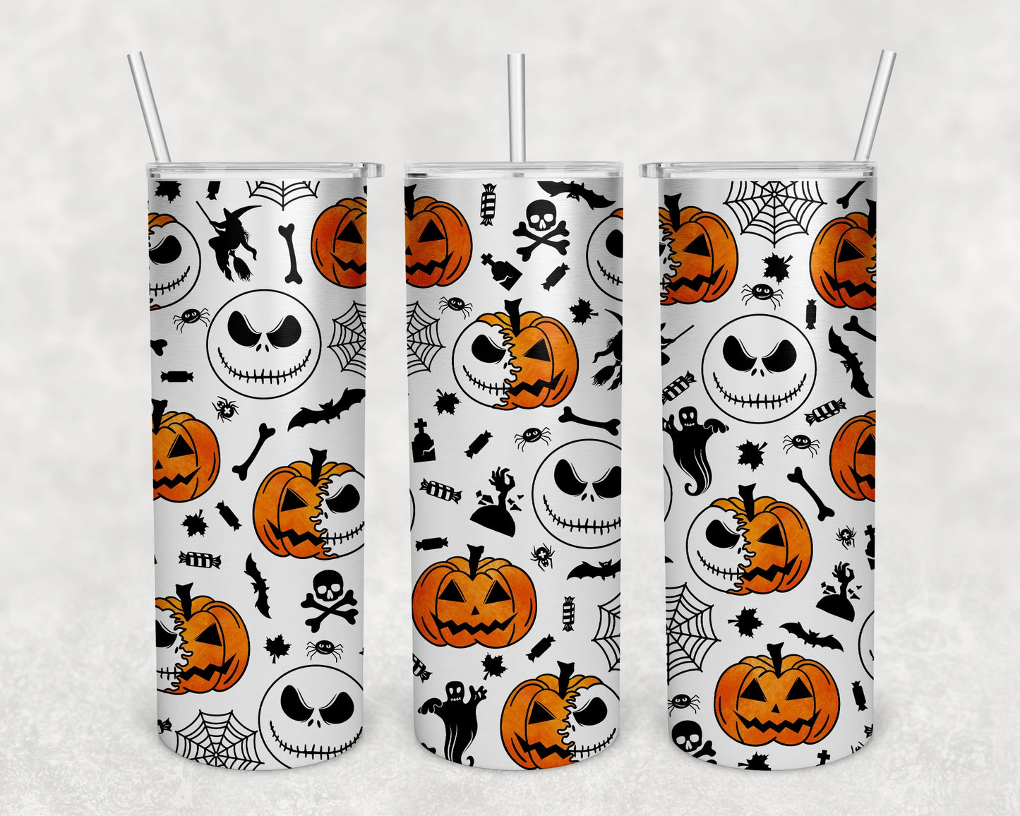 Halloween Half Pumpkins Skinny Tumbler