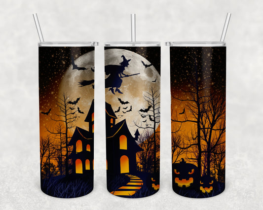 Halloween Haunted House Skinny Tumbler