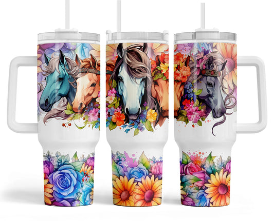 Horse and Flowers Quencher 40 oz Stainless Steel Tumbler