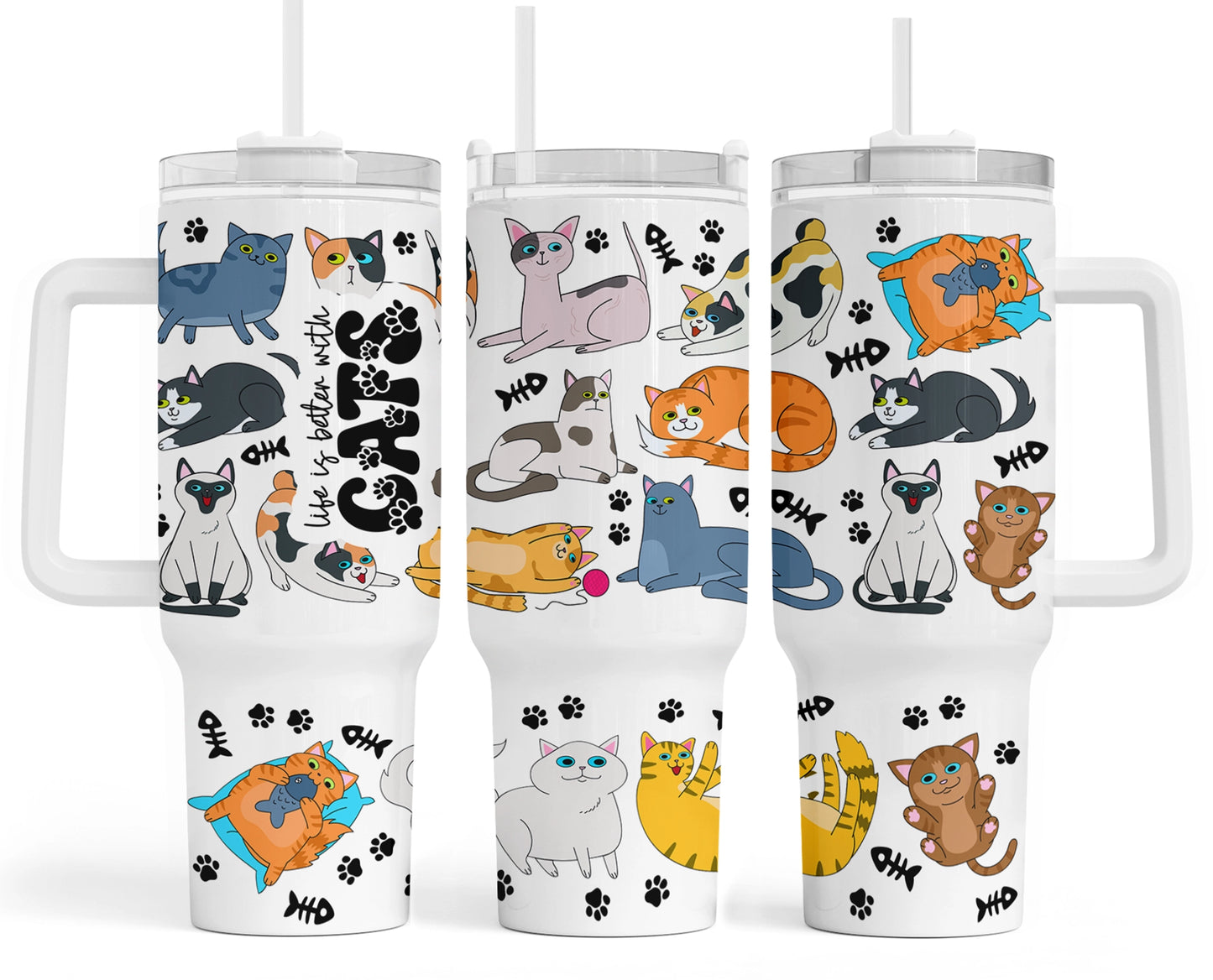 Life with Cats Quencher 40 oz Stainless Steel Tumbler