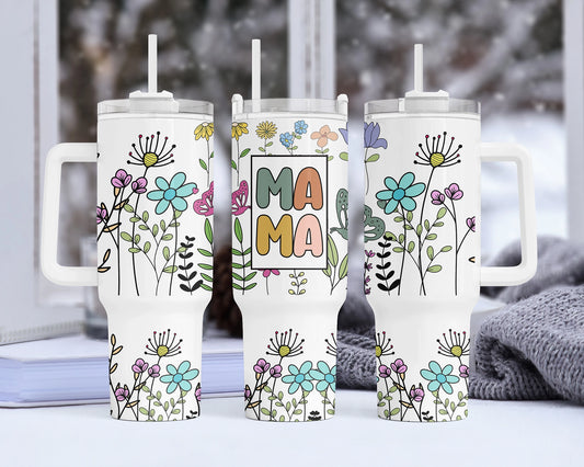 Flower MaMa Quencher 40 oz Stainless Steel Tumbler