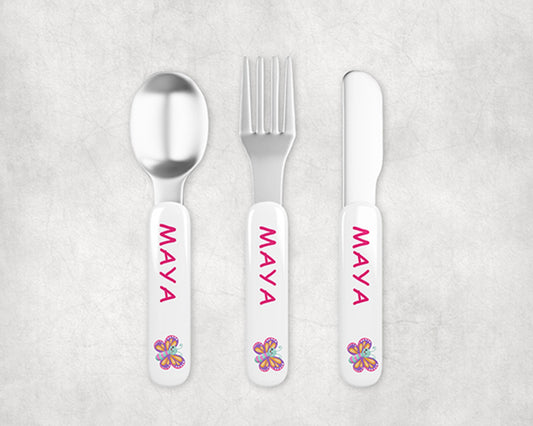 Personalized Kids Silverware - Pink Butterfly