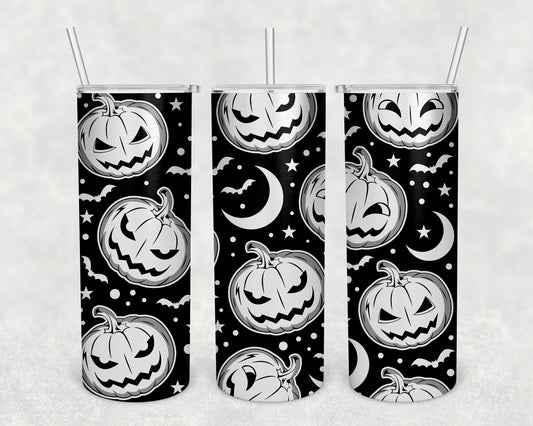 Halloween Pumpkin on Black Skinny Tumbler