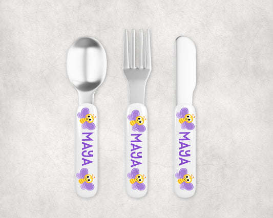 Personalized Kids Silverware - Purple Butterfly