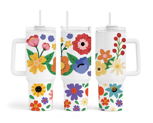 Retro Flowers Quencher 40 oz Stainless Steel Tumbler