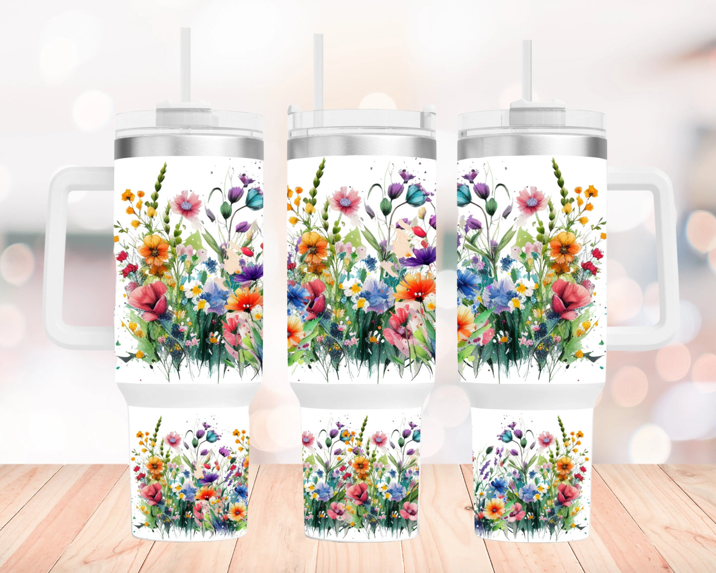 Watercolor Flowers Quencher 40 oz Stainless Steel Tumbler