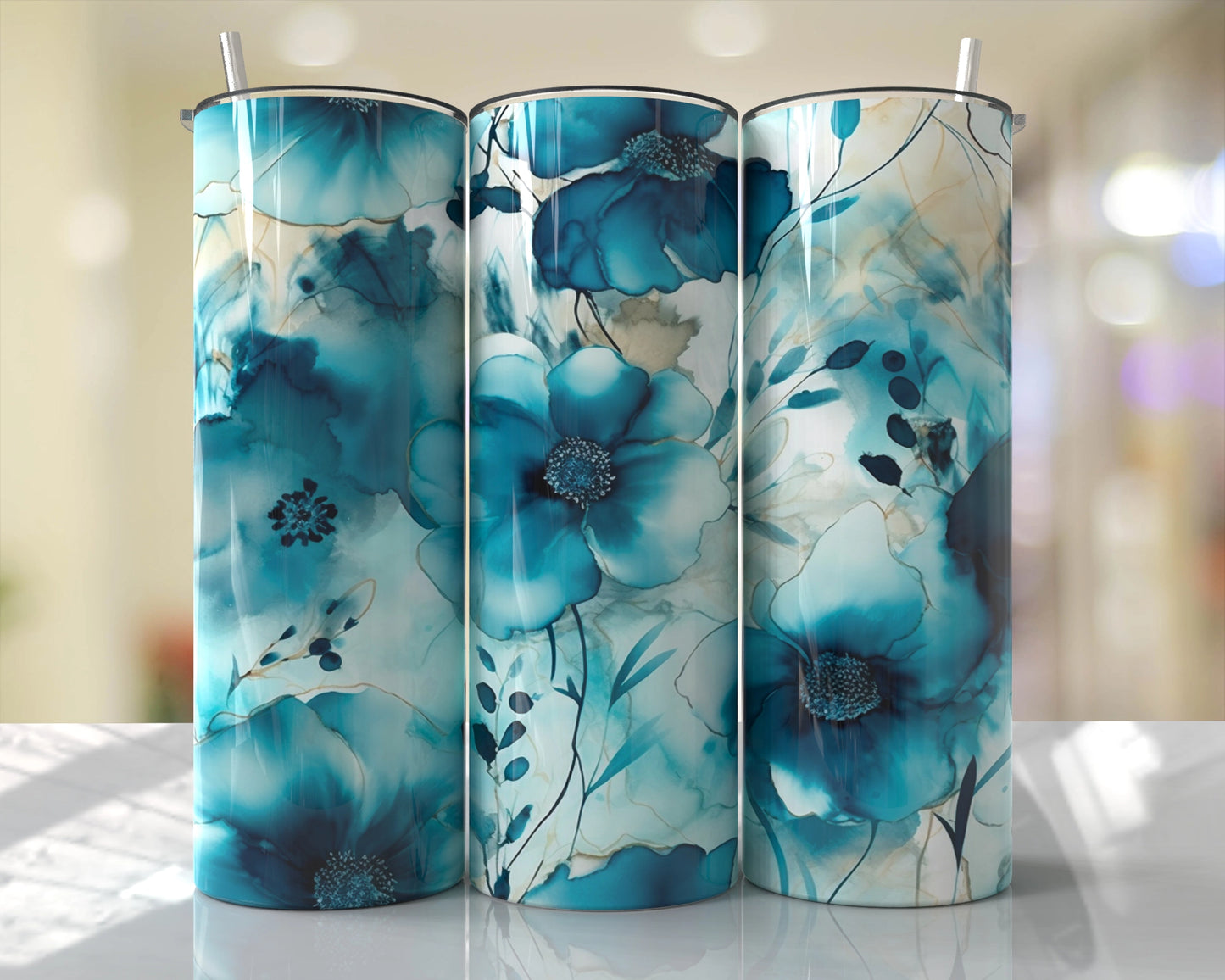 Blue Floral Skinny Tumbler