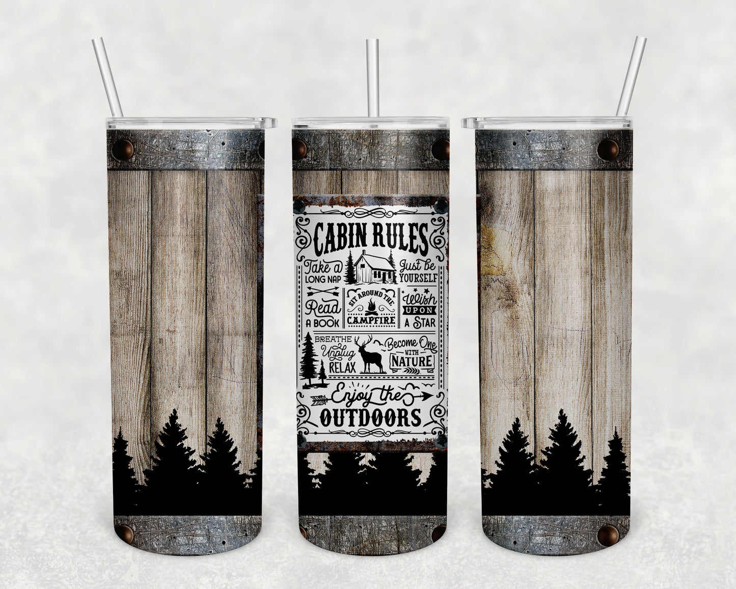 Cabin Rules Skinny Tumbler