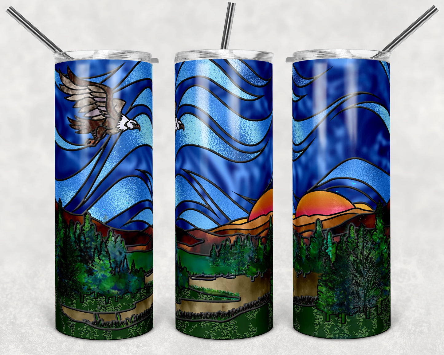 Eagle Sunset Stained Glass Skinny Tumbler