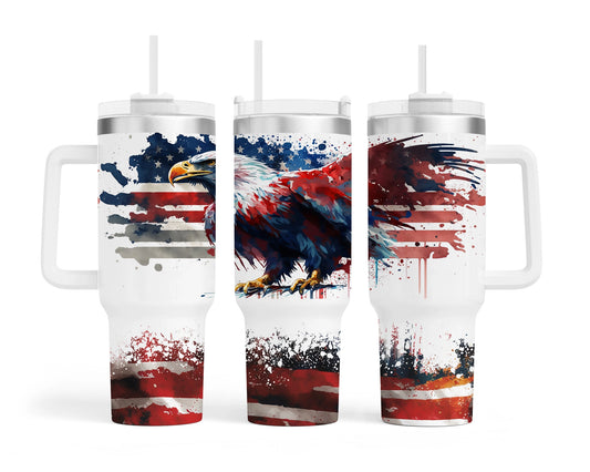 Eagle and American Flag Quencher 40 oz Stainless Steel Tumbler