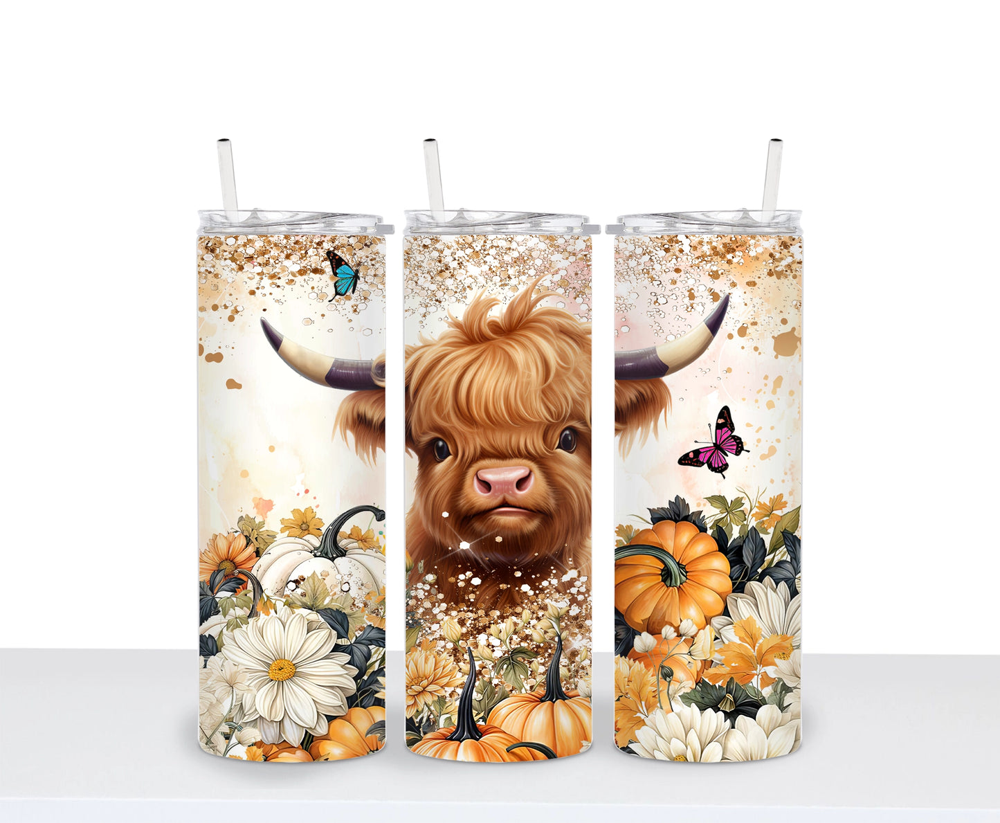 Fall Cow Skinny Tumbler