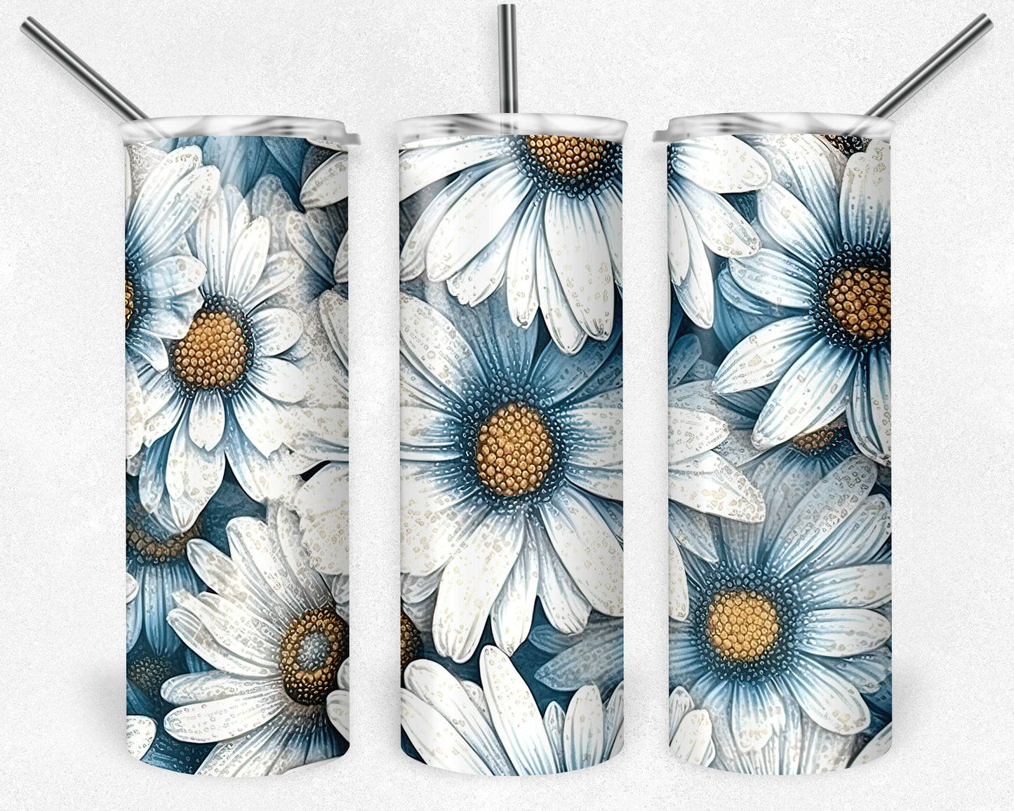 Floral Daises Skinny Tumbler