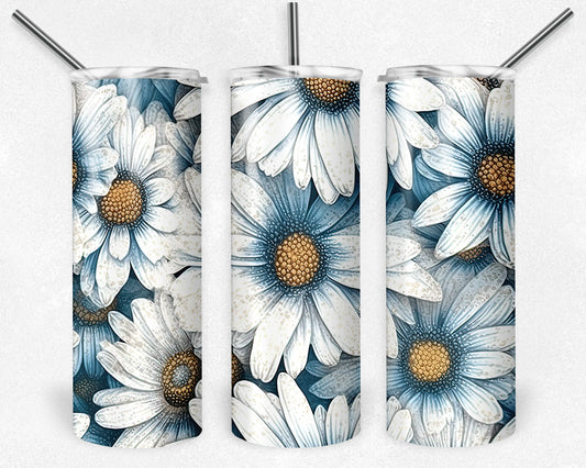 Floral Daises Skinny Tumbler