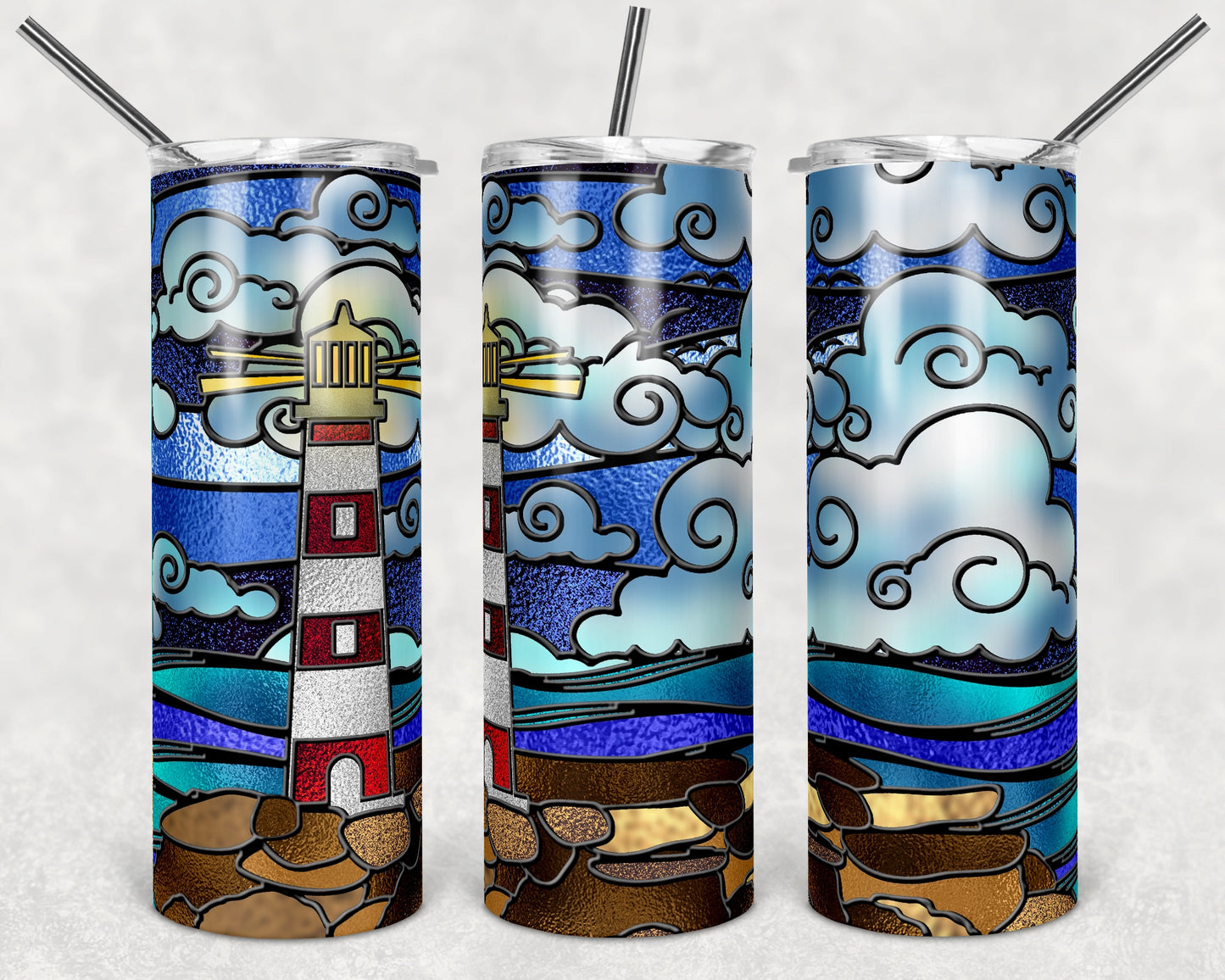 Lighthouse Stained Glass Skinny Tumbler