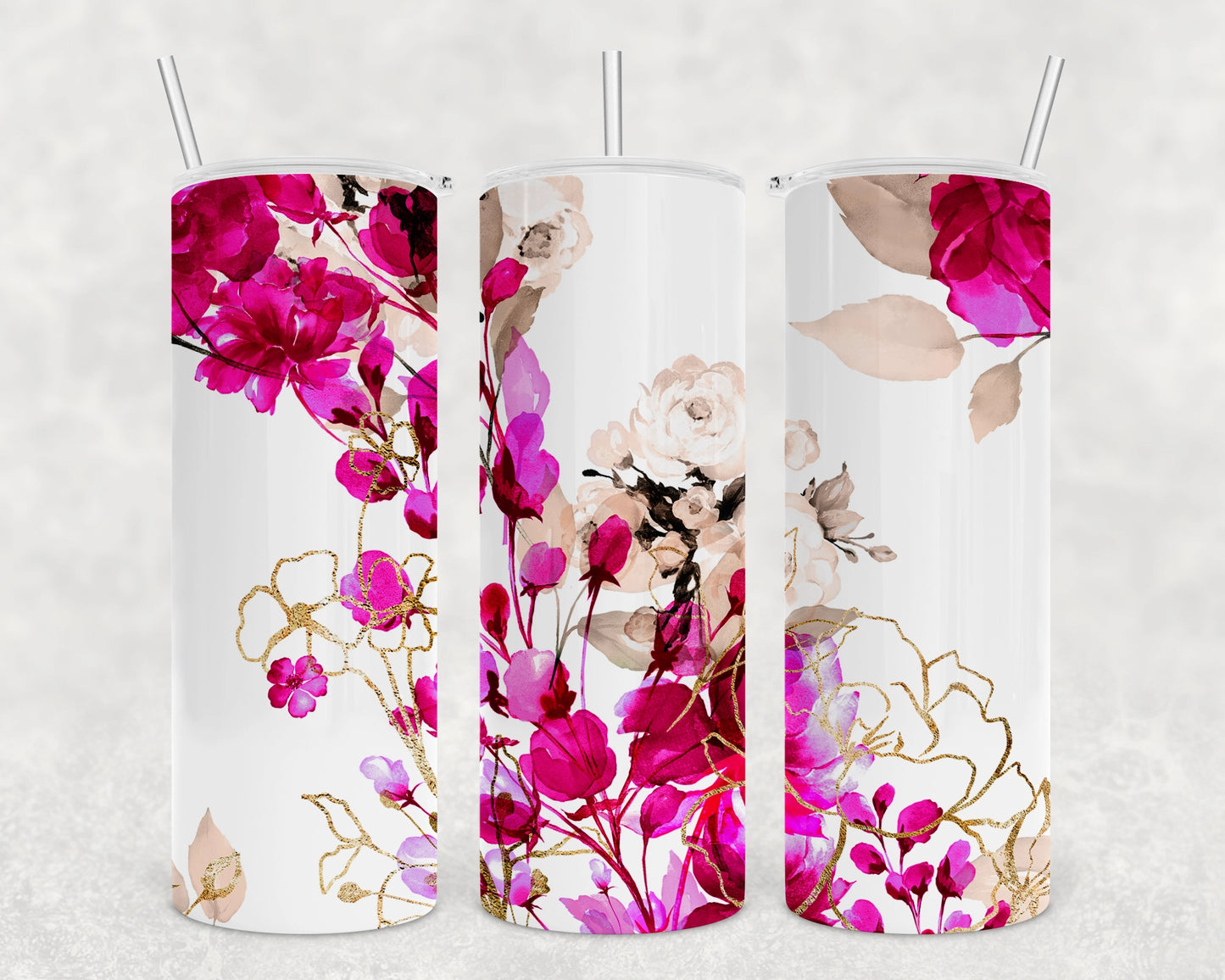 Magenta Flowers Skinny Tumbler