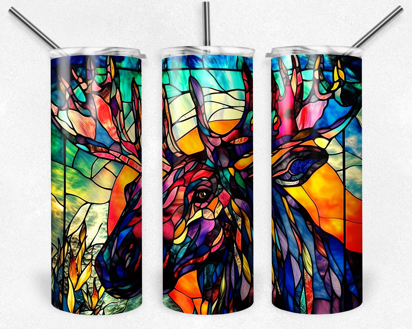 Moose Stained Glass Skinny Tumbler