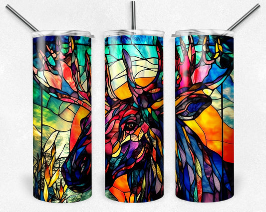 Moose Stained Glass Skinny Tumbler