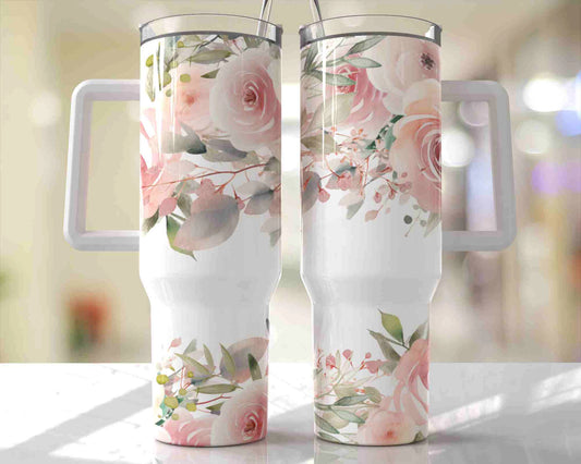 Pink Roses Quencher 40 oz Stainless Steel Tumbler