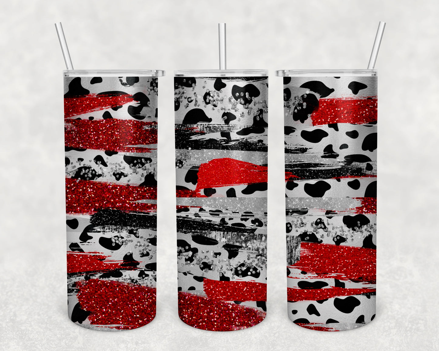 Red Glitter Cow Skinny Tumbler