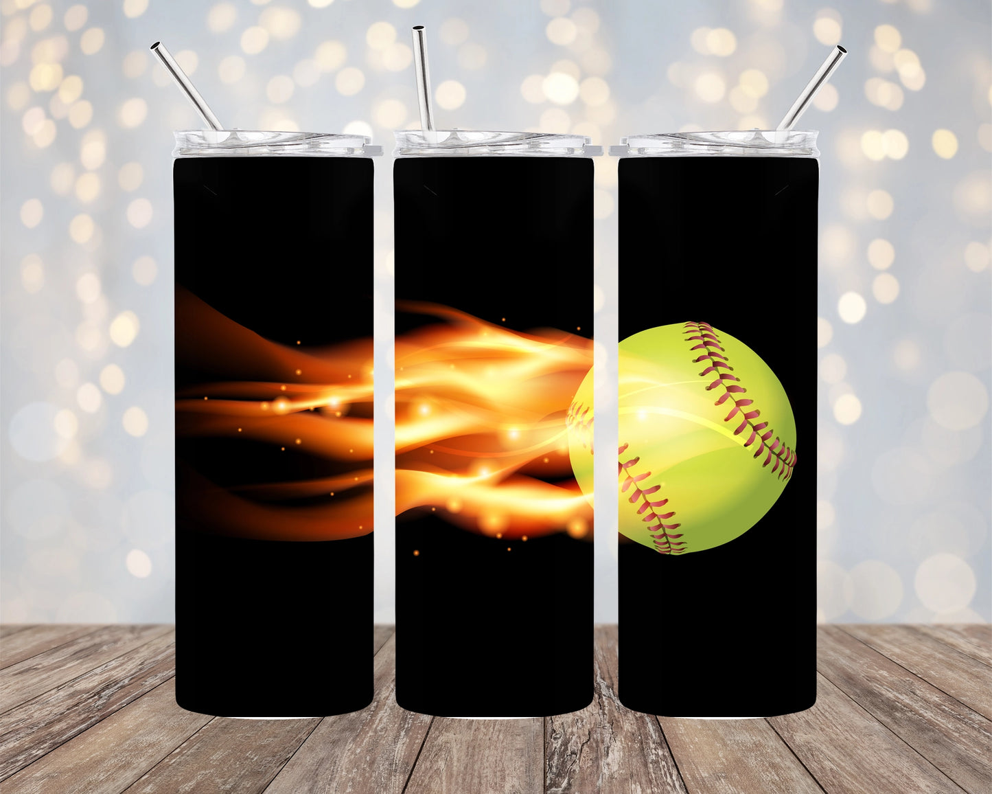 Softball Fire Skinny Tumbler