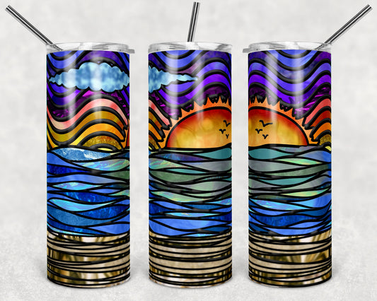 Sun Beach Stained Glass Skinny Tumbler