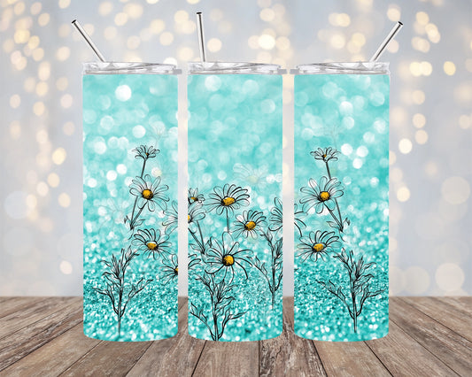 Turquoise Daisy Skinny Tumbler