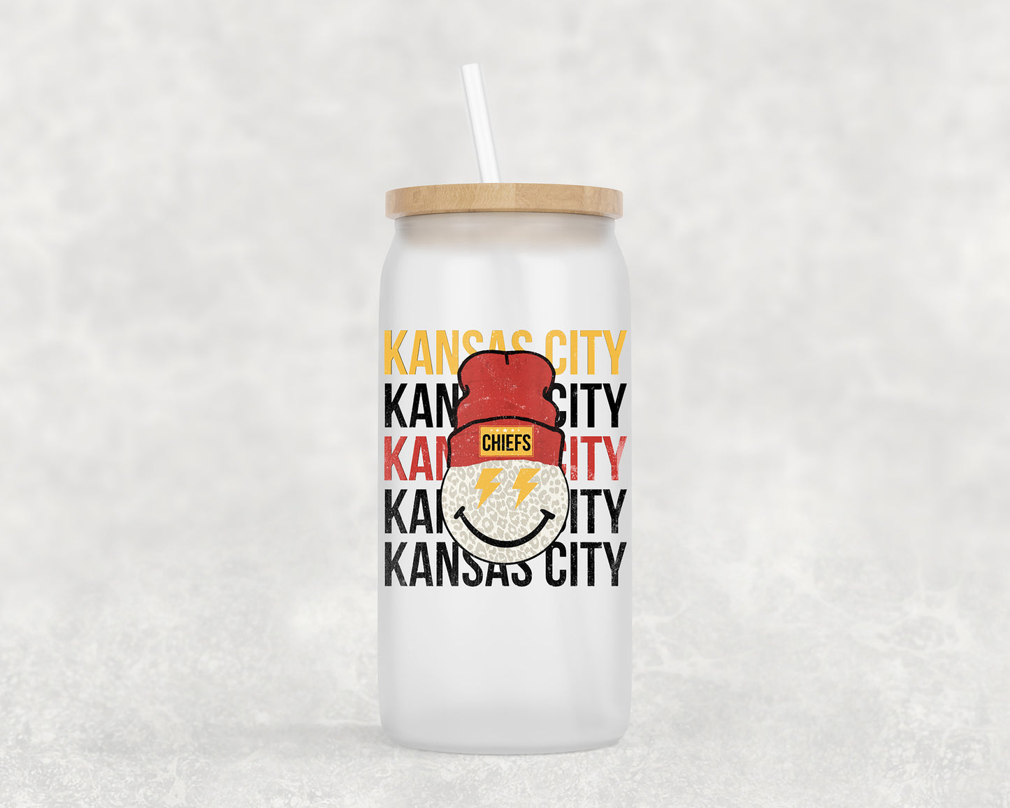 Kansas City Smiley Face Frosted Glass Can