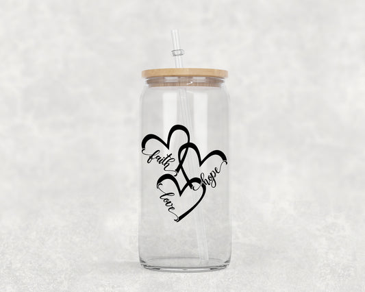 Faith Love Hope Glass Can