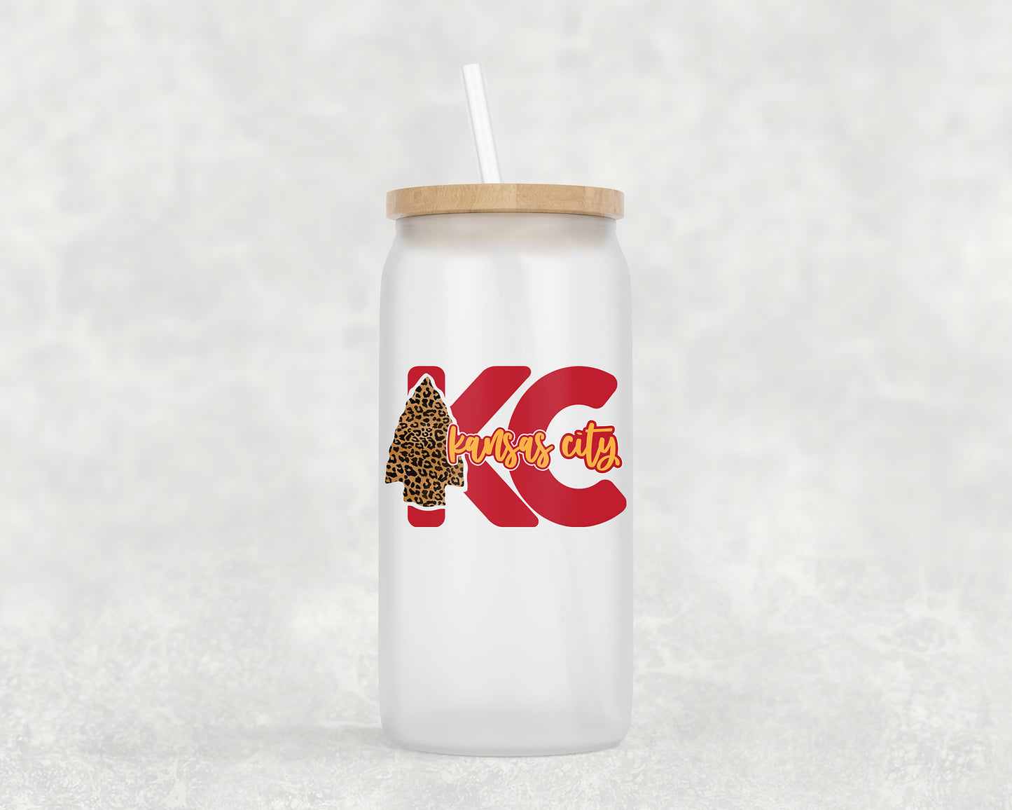 Kansas City Leopard Arrowhead Frosted Glass Can